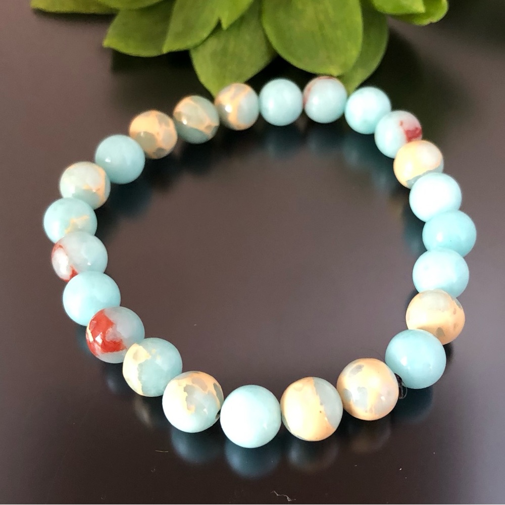Agalmatolite 8mm Natural Stone Beads Stretchable Bracelet